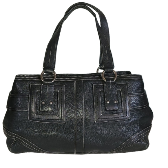 COACH HAMPTON BLACK PEBBLE GRAIN LEATHER TOTE BAG - Picture 9 of 12